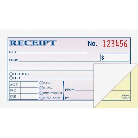 Adams MONEY/RENT RECEIPT BK, TAPE BOUND, 2-PART,  ABFDC2501